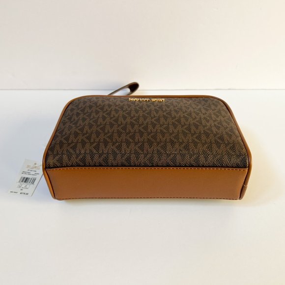 Michael Kors Jet Set Item Medium Travel Pouch Double Zip Wristlet MK Brown - Picture 6 of 13